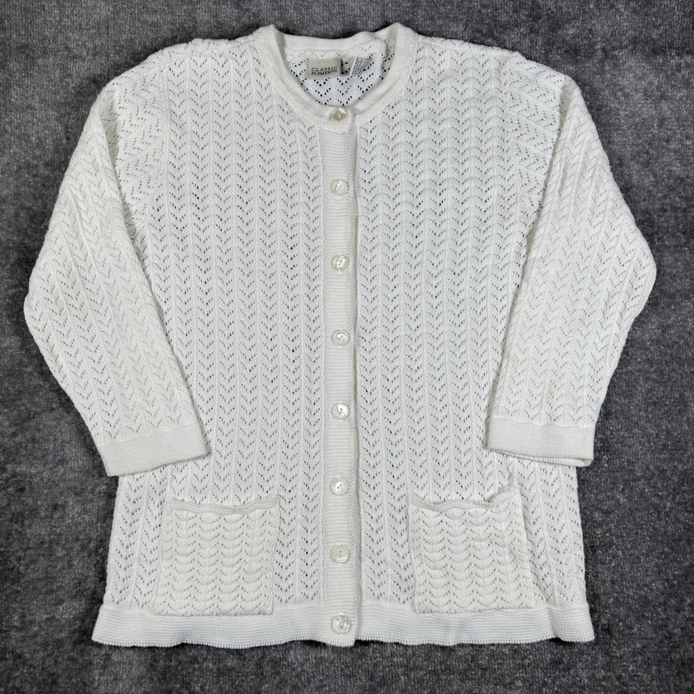 Classic Elements Cardigan Sweater Women's Medium White VTG Cottagecore Romantic‎